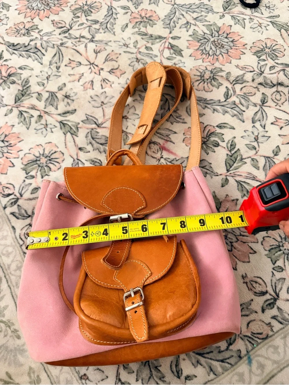 Pink Canvas Backpack with Tan Leather Trim - Unbranded